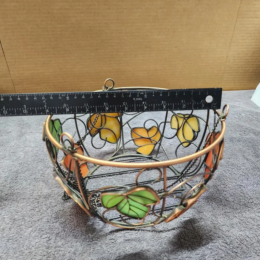 Hanging fruit basket metal with colorful leaves V